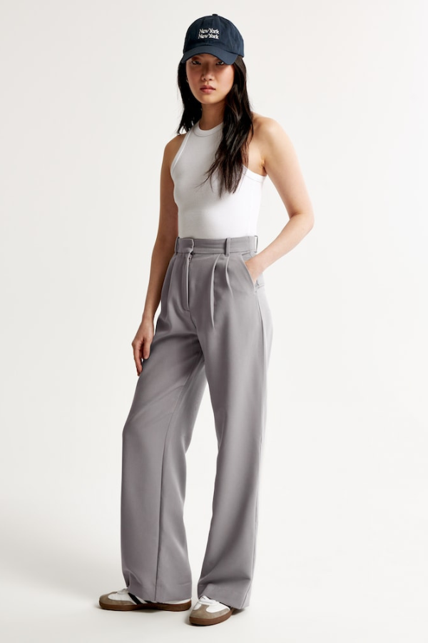 Grey Wide Leg Tailored Pants