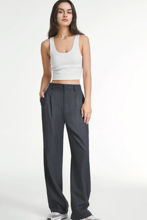 Charcoal Wide Leg Tailored Pants