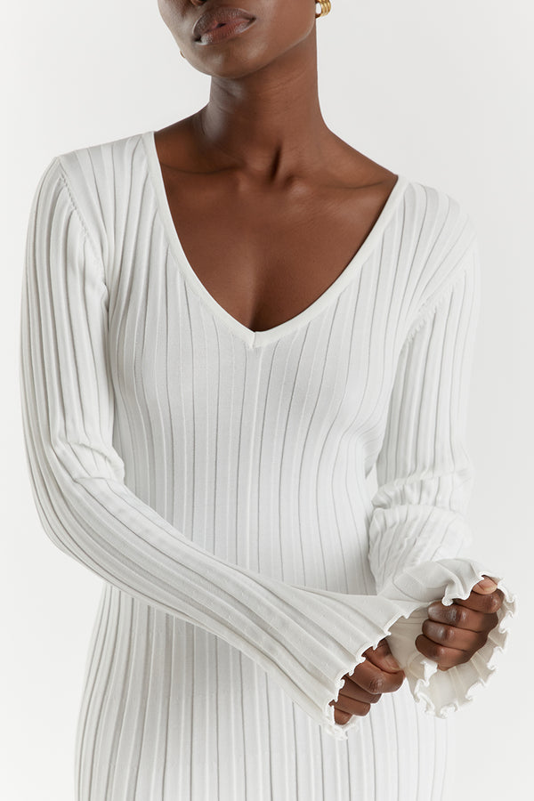 V-Neck Sleeved Knit Midi Dress – Aerelle